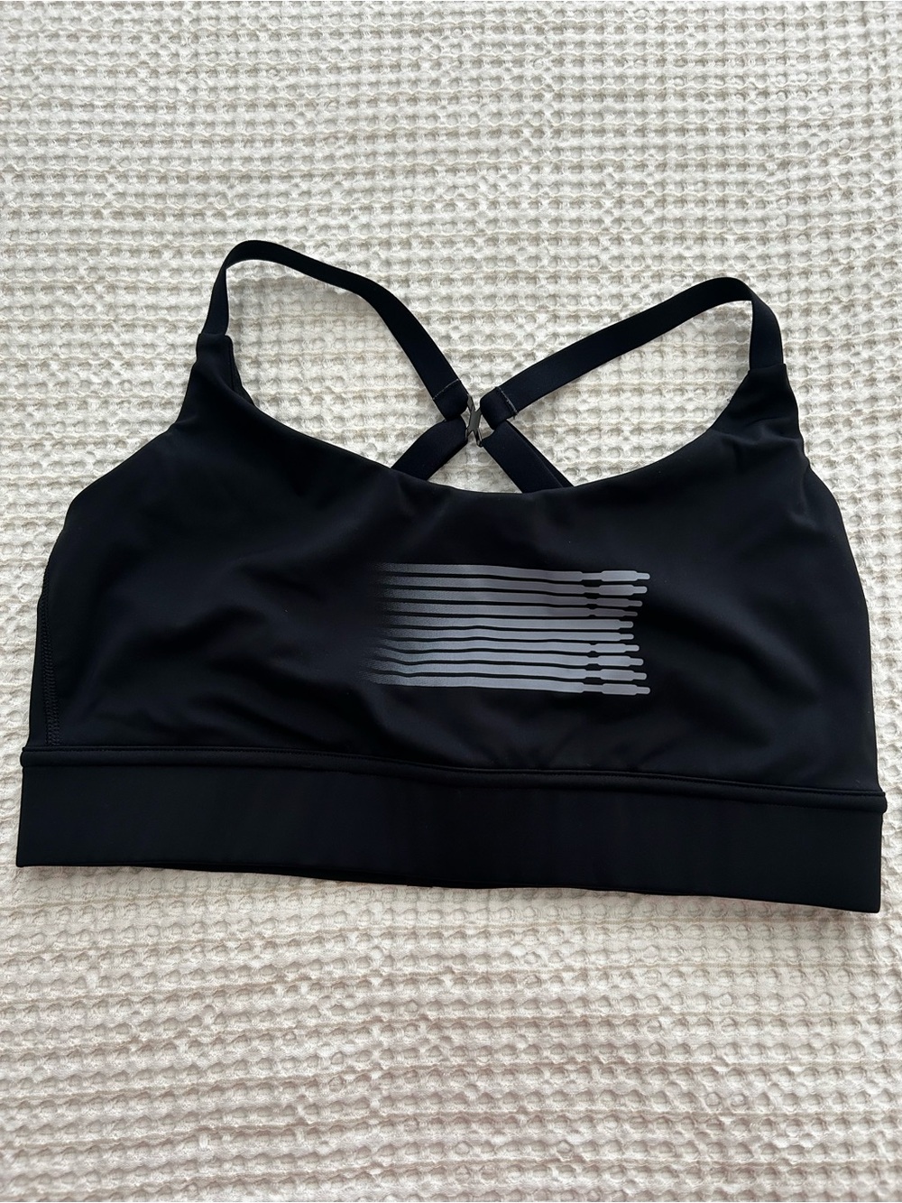 Savage X Fenty by Rihanna Black Sports Bra with Gray Striped Graphic